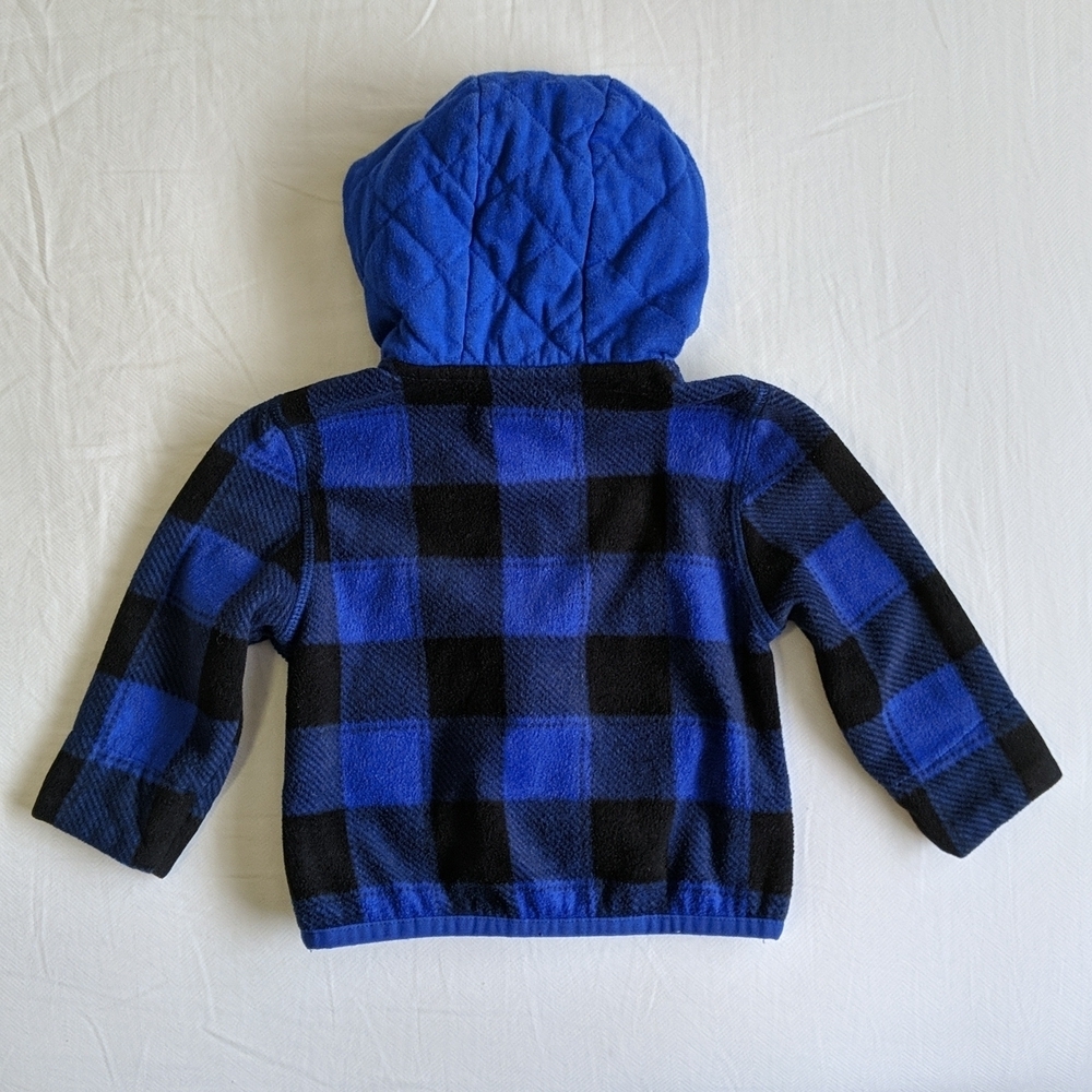 joe fresh blue plaid fleece zip-up hoodie jacket 3-6 months baby boy - Picture 6 of 7